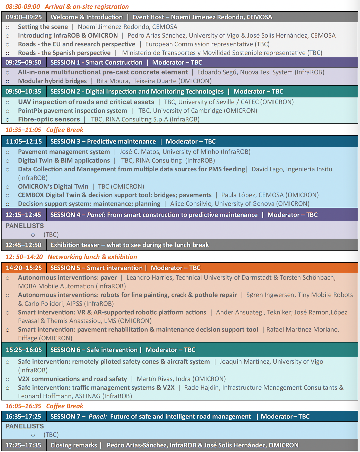 Screenshot of a multi-coloured meeting agenda table.